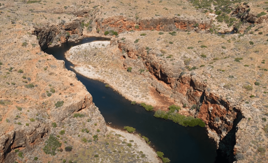 The red cliffs and water of Yardie Creek gorge.