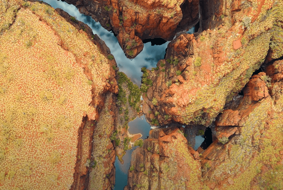 Aerial view over the red gorges of Karijini National Park.