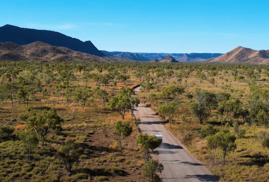 Driving the rugged outback track into Purnululu National Park.