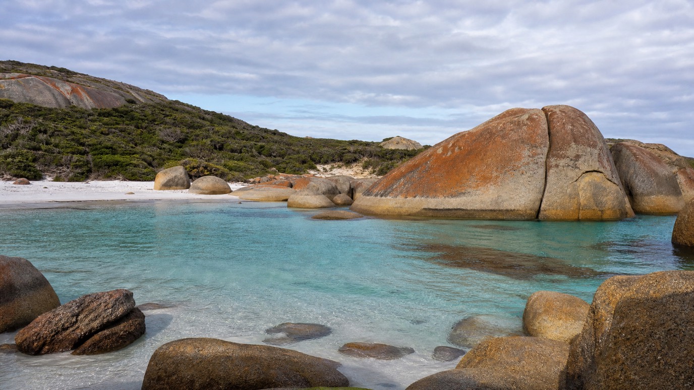 Smooth granite boulders in the calm turquoise water of Greens Pool and Elephant Rocks near Denmark.