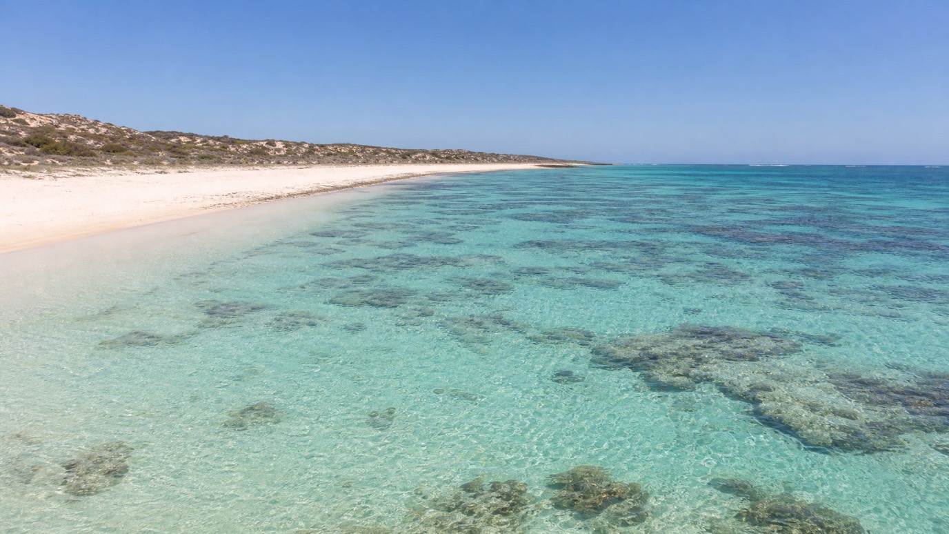 Clear turquoise shallows over coral at Turquoise Bay, Ningaloo Reef near Exmouth.